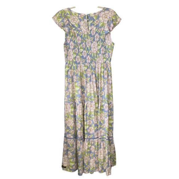 Matilda Jane cottage core‎ smocked  floral ruffle cap sleeve midi dress. Size L - Picture 2 of 11